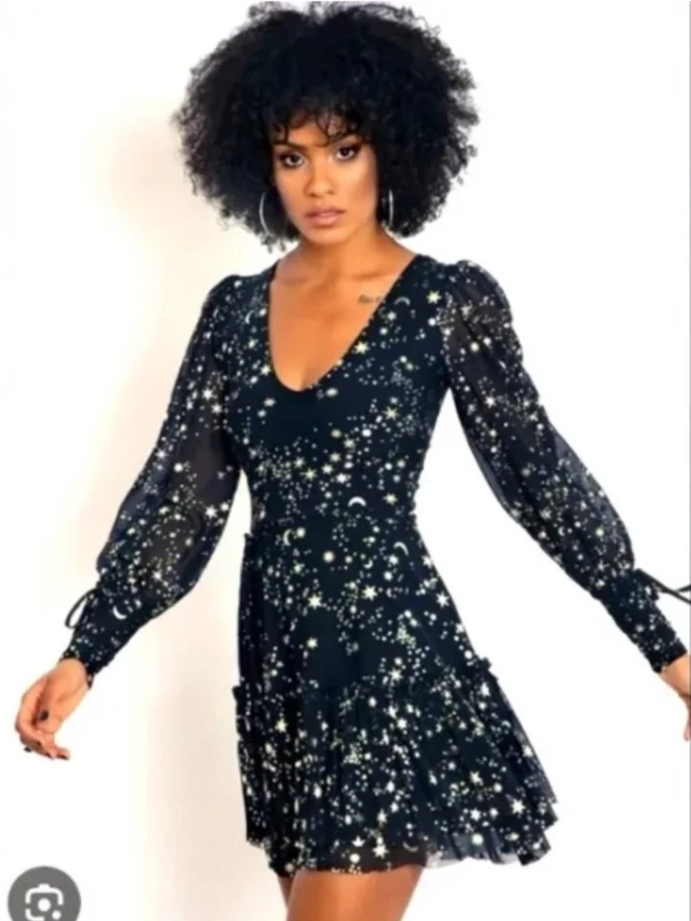 Blackmilk Midnight Star & Moon Print Long Sleeve Mini Dress